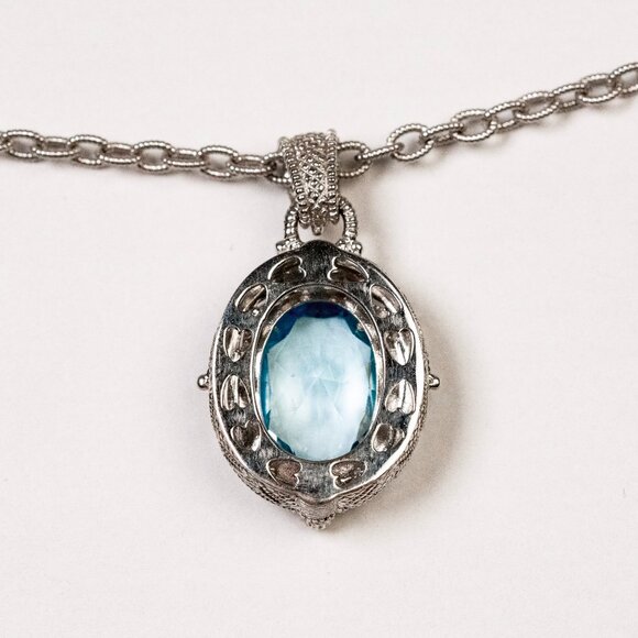 Judith Ripka Sterling Silver/18K Gold with Blue Topaz/Sapphire Pendant and Chain - Picture 4 of 9